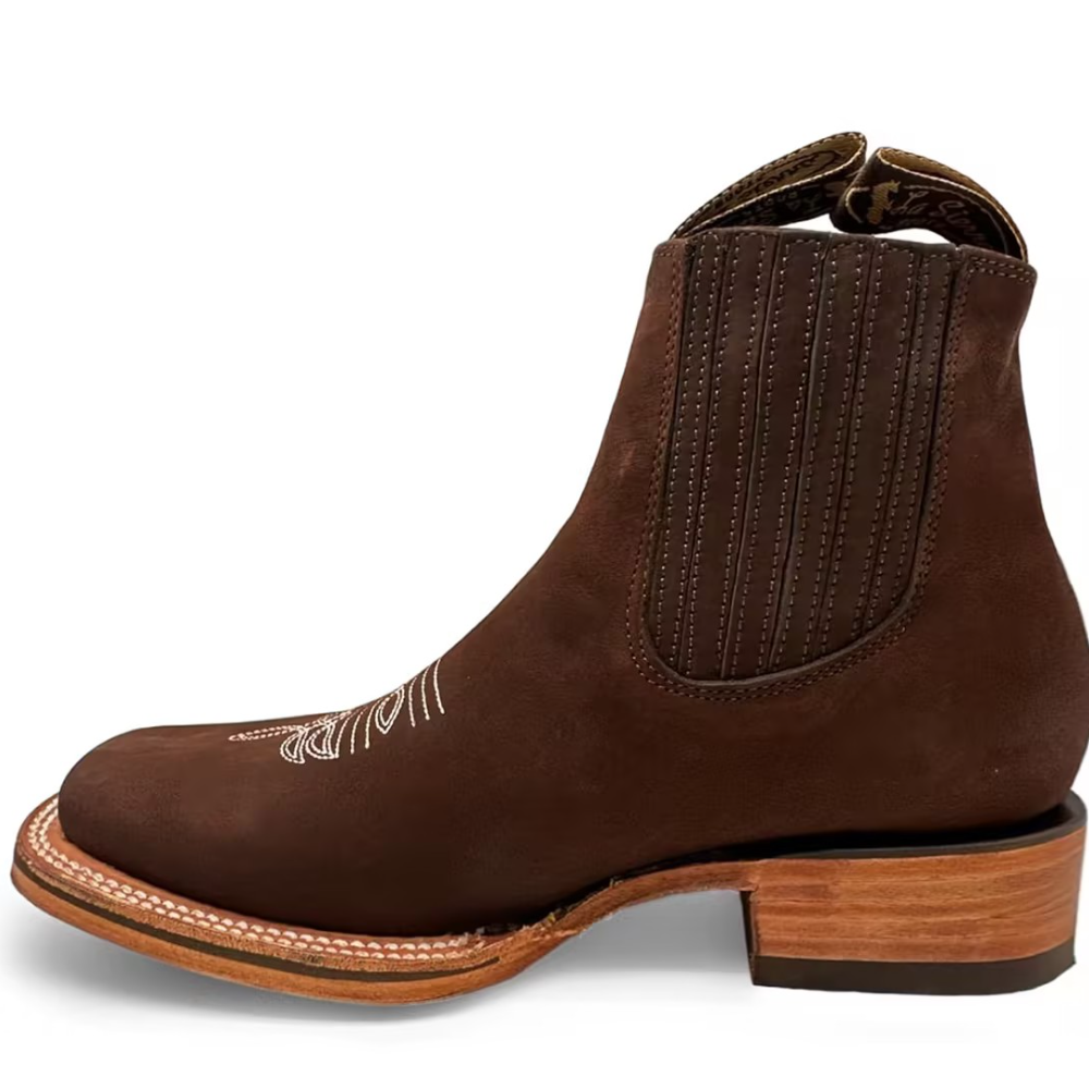 Men's Genuine Leather Square Toe Short Ankle Rodeo Cowboy Boot