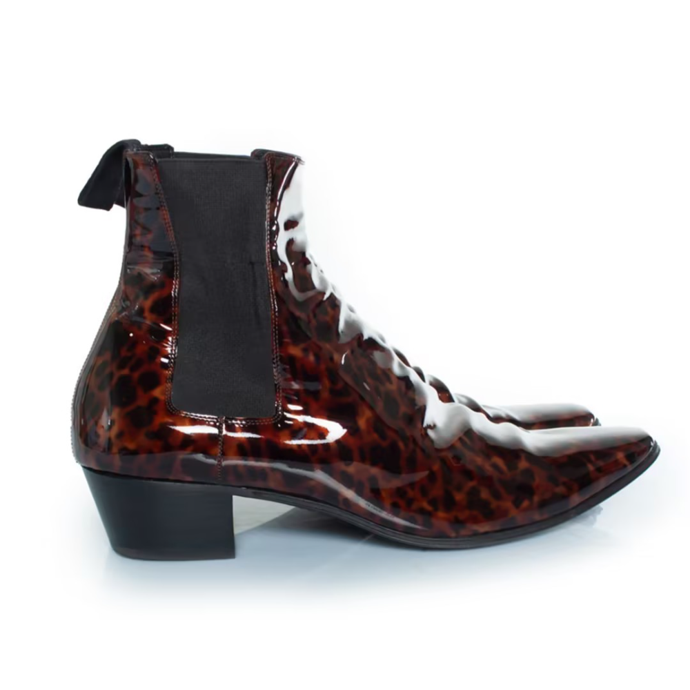 Red Leopard-Print Chelsea Boots