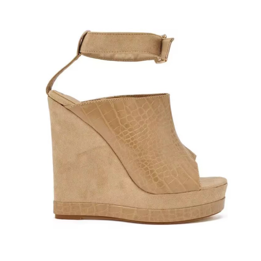 Khaki Open-Toe Heeled Sandals