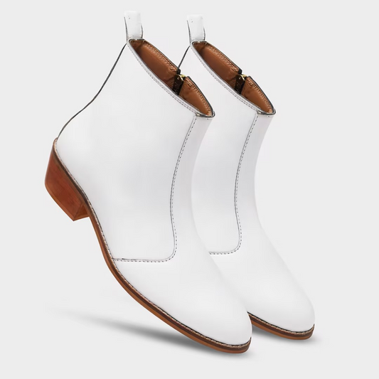 White Leather Chelsea Boots with Wooden Soles