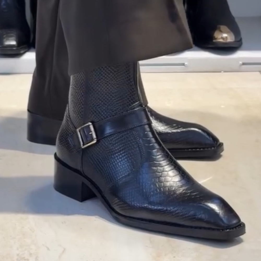Crocodile-skin Chelsea Boot with Silver Buckle