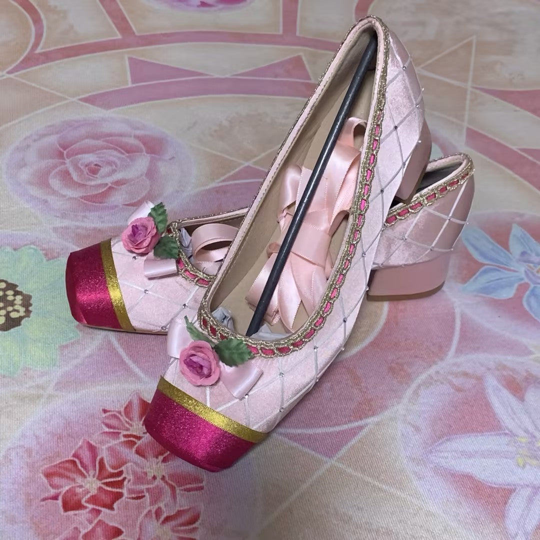 Floral Square-Toe Sheepskin Ballet Flats
