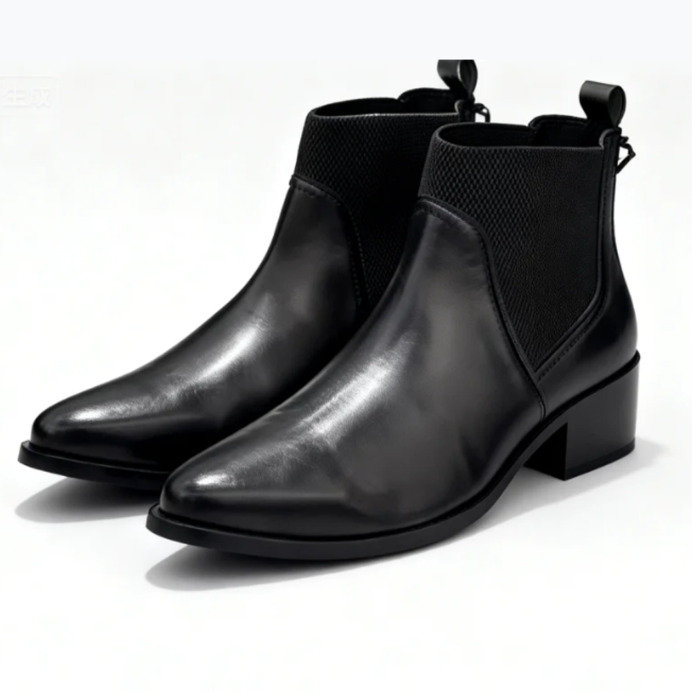 Black Leather Stretch Chelsea Boots