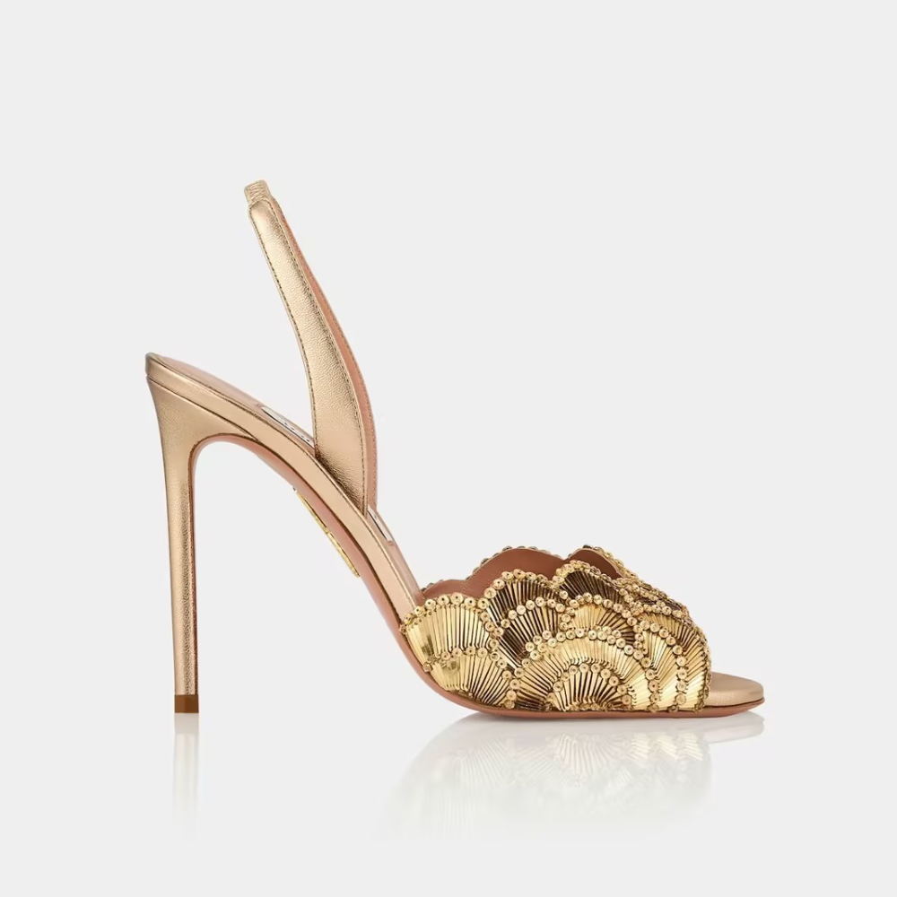 Gold Shell-Patterned High-Heeled Sandals