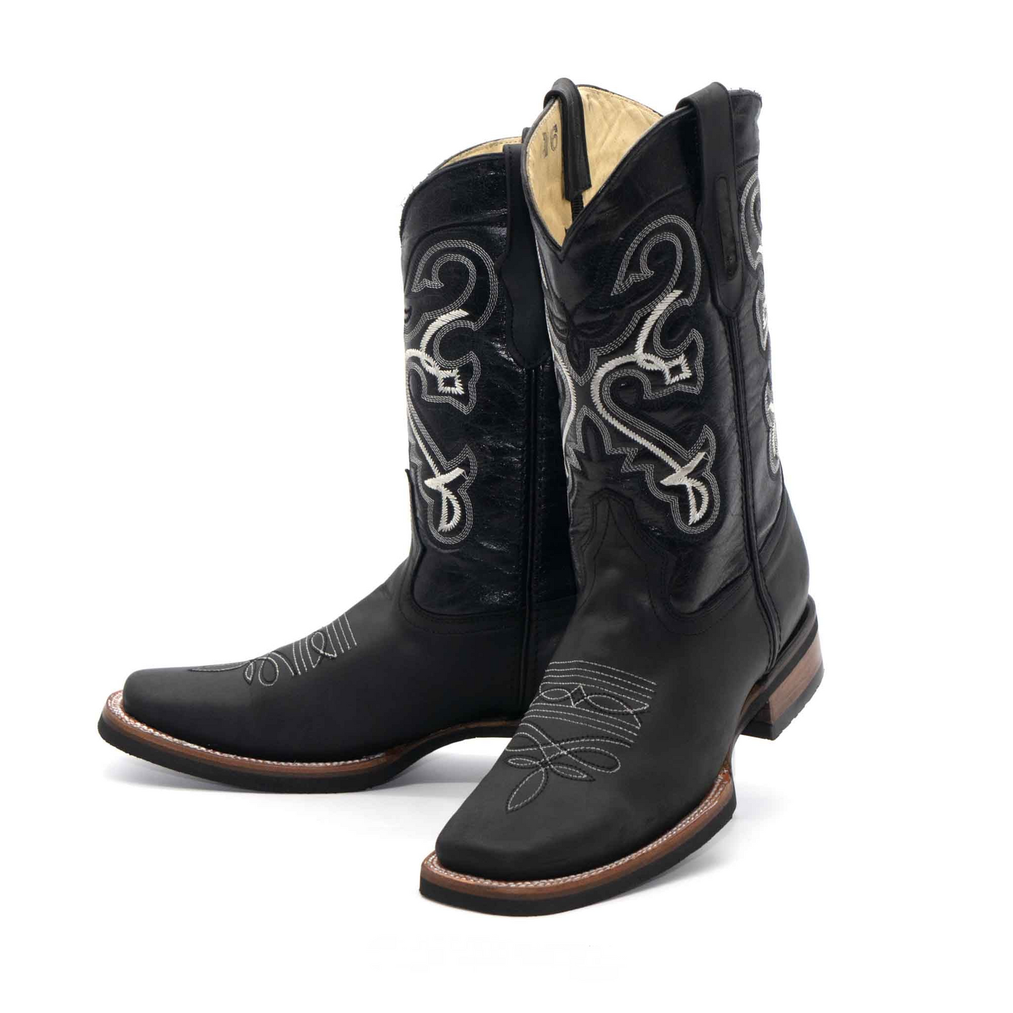 Crazy Black Square Toe Rubber Sole Leather Boot