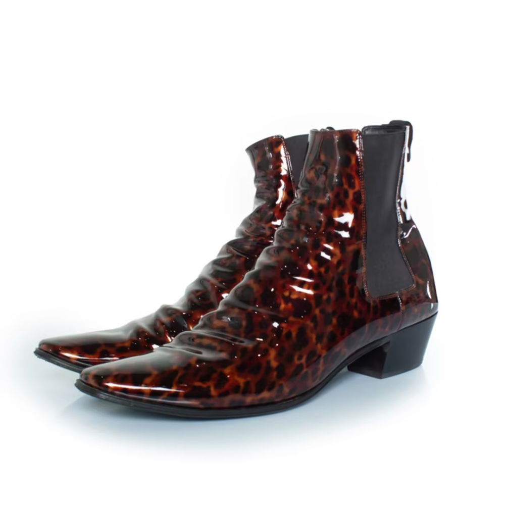 Red Leopard-Print Chelsea Boots