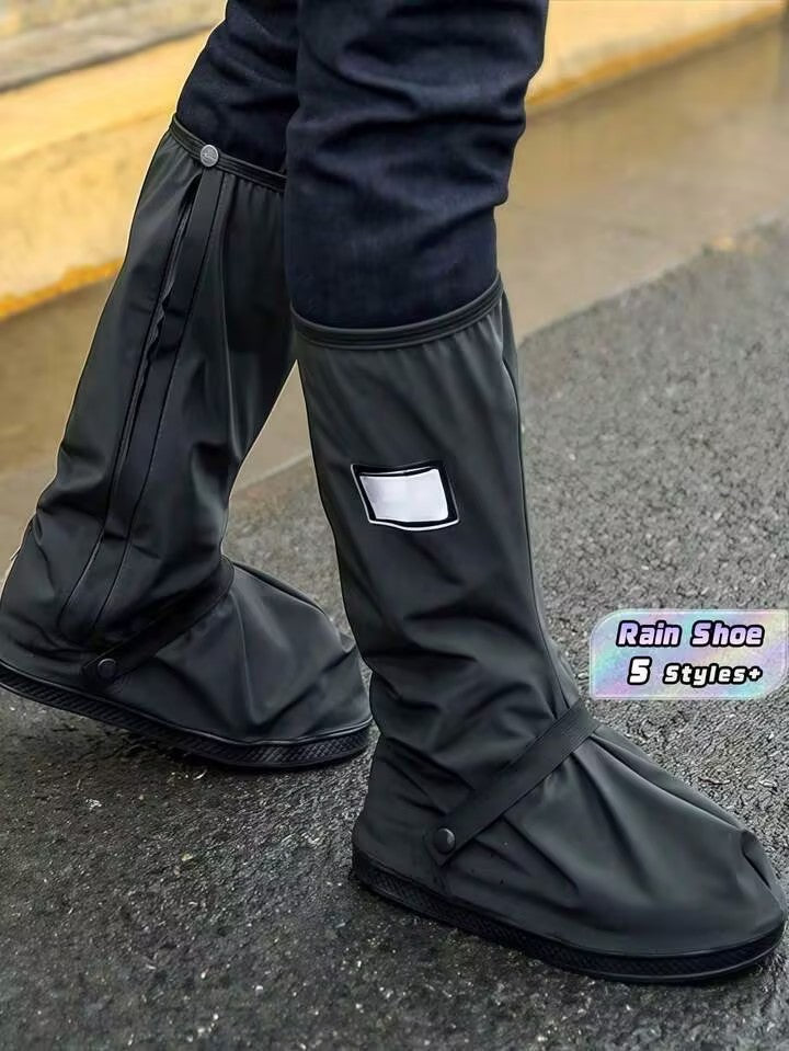 1 Pair Of Black Foldable Portable Rain Shoe Covers, Non-Slip And Waterproof High-Top Shoe Covers