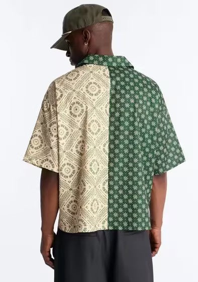 Green Printed Patchwork Hawaiian Shirt