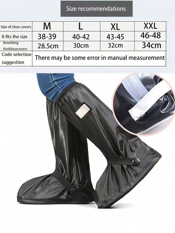 1 Pair Of Black Foldable Portable Rain Shoe Covers, Non-Slip And Waterproof High-Top Shoe Covers