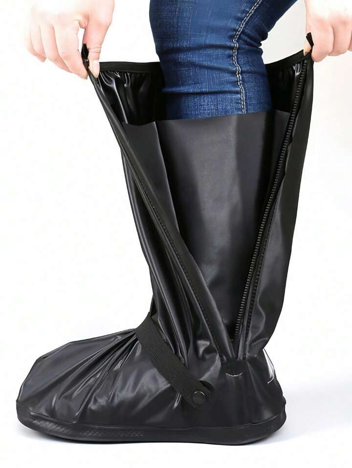 1 Pair Of Black Foldable Portable Rain Shoe Covers, Non-Slip And Waterproof High-Top Shoe Covers