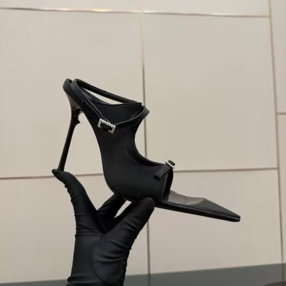 Black Pointed Strap-Up High Heels