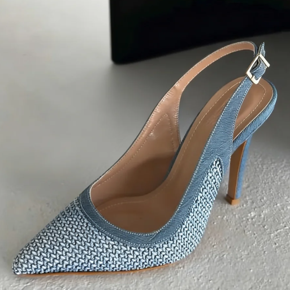 Blue Woven Denim Heels