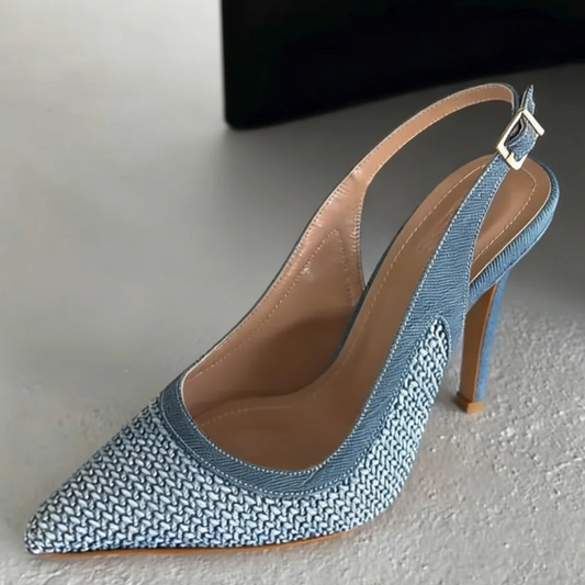 Blue Woven Denim Heels