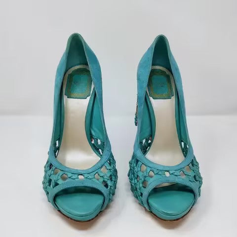 Blue Open-Toe Fringe High Heels