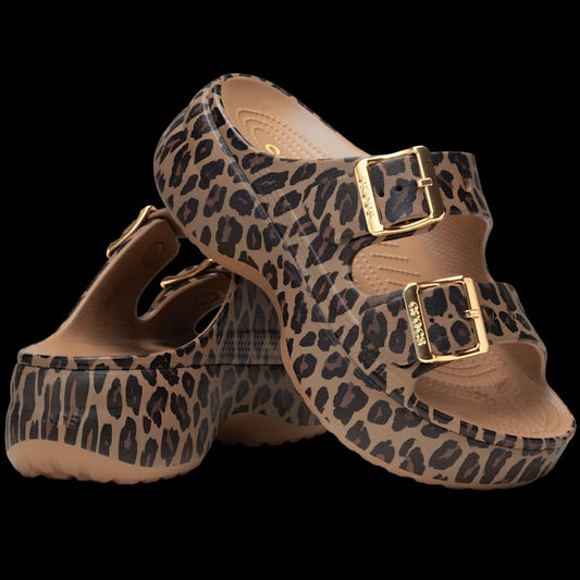 Leopard-Print Sandals with Gold Buckles