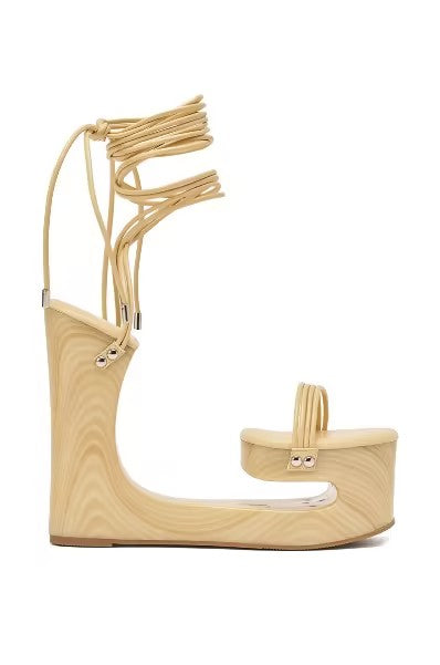 Wooden Khaki Strappy High Heels