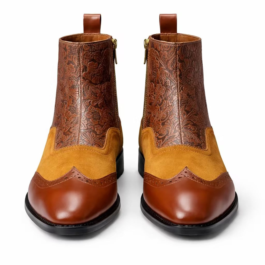 Suede Patchwork Embroidered Chelsea Boots