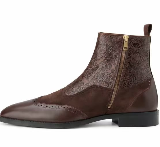 Suede Patchwork Embroidered Chelsea Boots