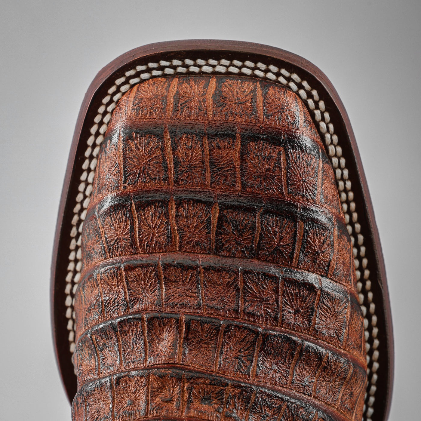 Cognac Caiman Belly Leather Boots - Square Toe