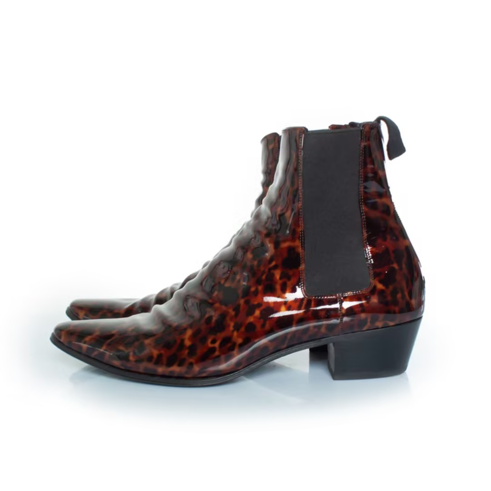 Red Leopard-Print Chelsea Boots