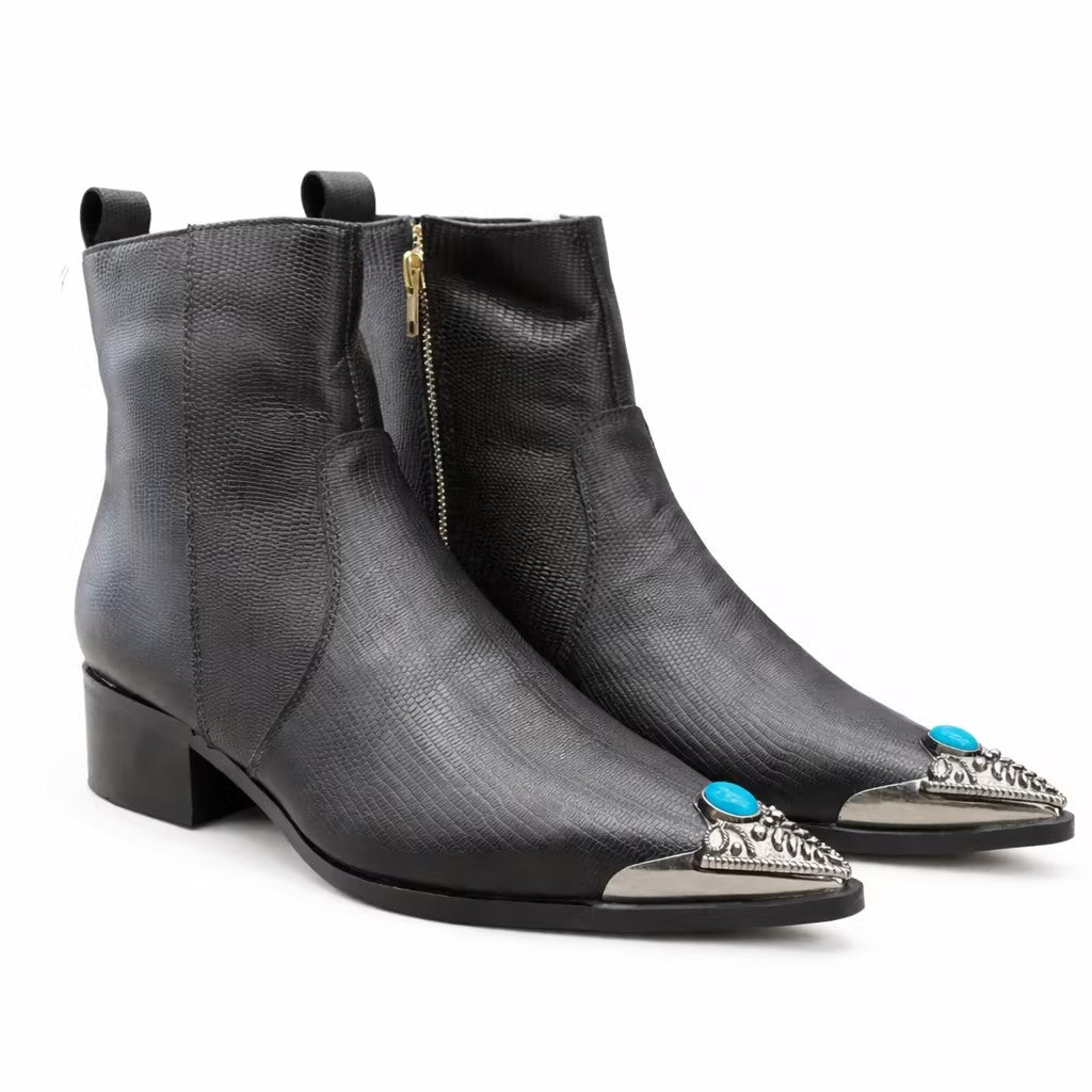 Silver-Tipped Gemstone Zipper Chelsea Boots