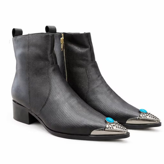 Silver-Tipped Gemstone Zipper Chelsea Boots