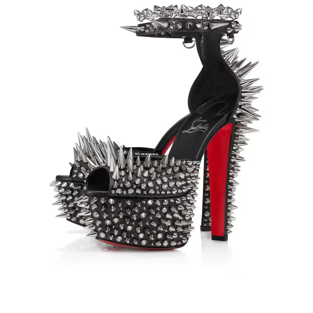Metal-Studded High-Heeled Sandals