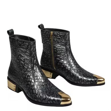 Gold-Tipped Alligator Leather Chelsea Boots