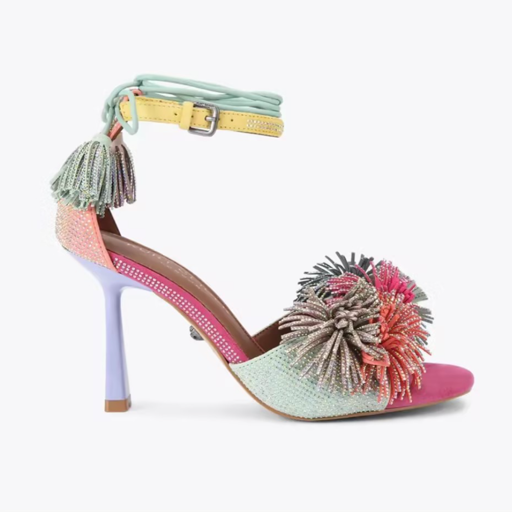 POM POM TIE ANKLE HEEL