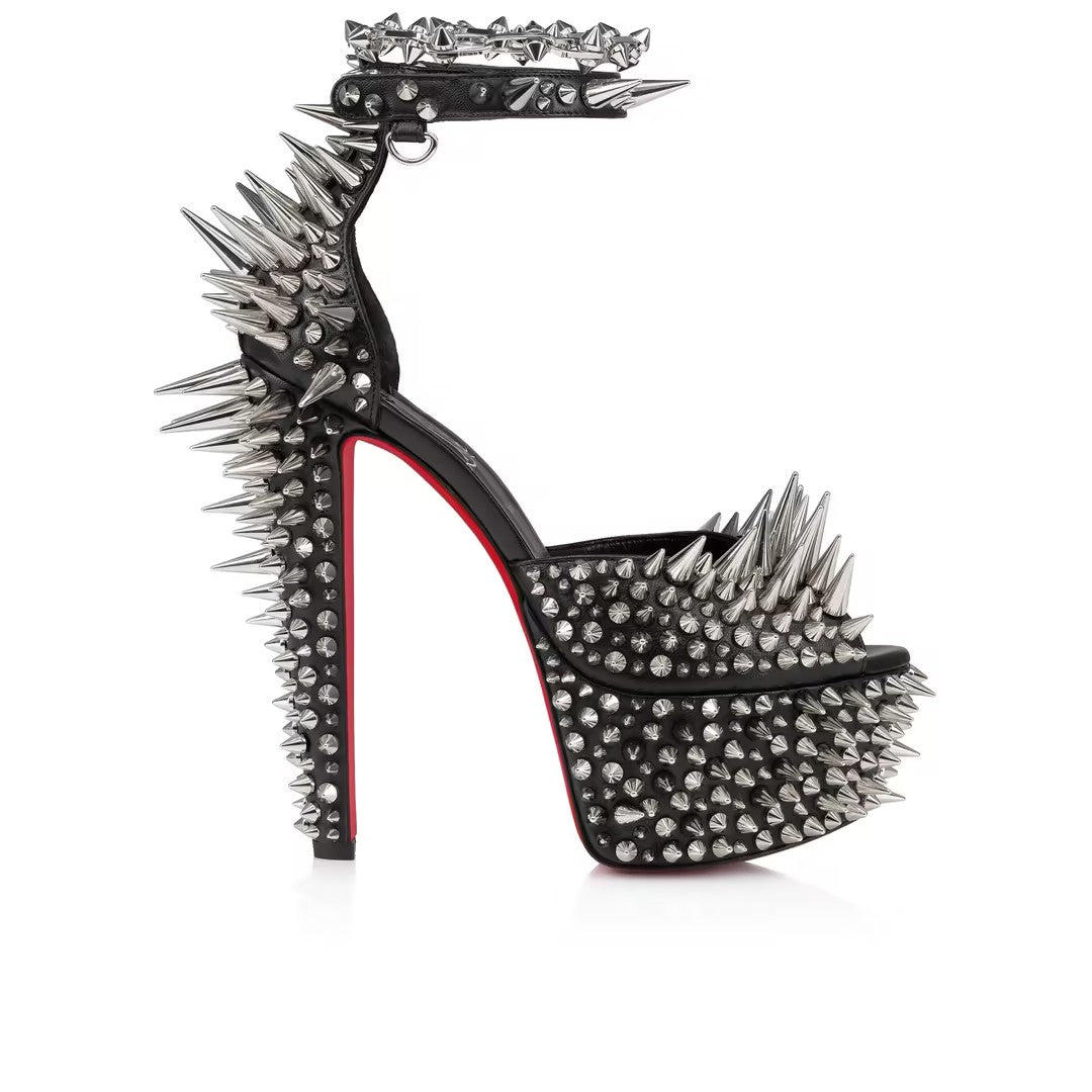 Metal-Studded High-Heeled Sandals