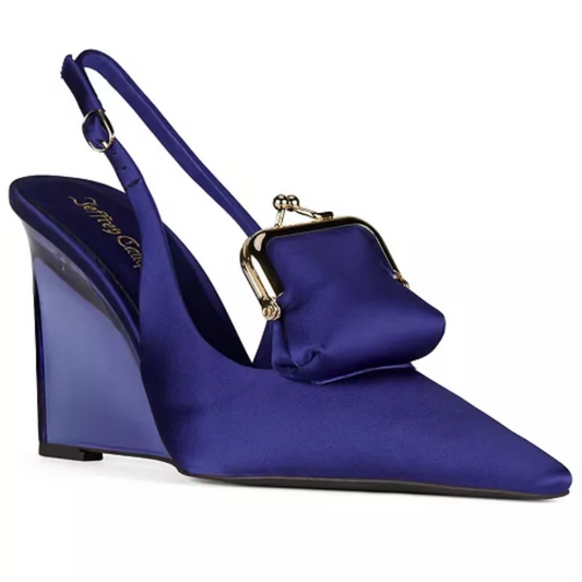 Women's Pay-Me Pointed-Tie Vinyl Wedge Pumps