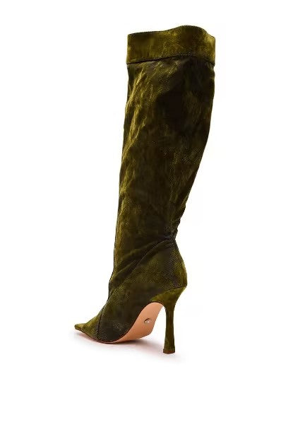 Women's Kazuki Olive Velvet Denim Stiletto Boots