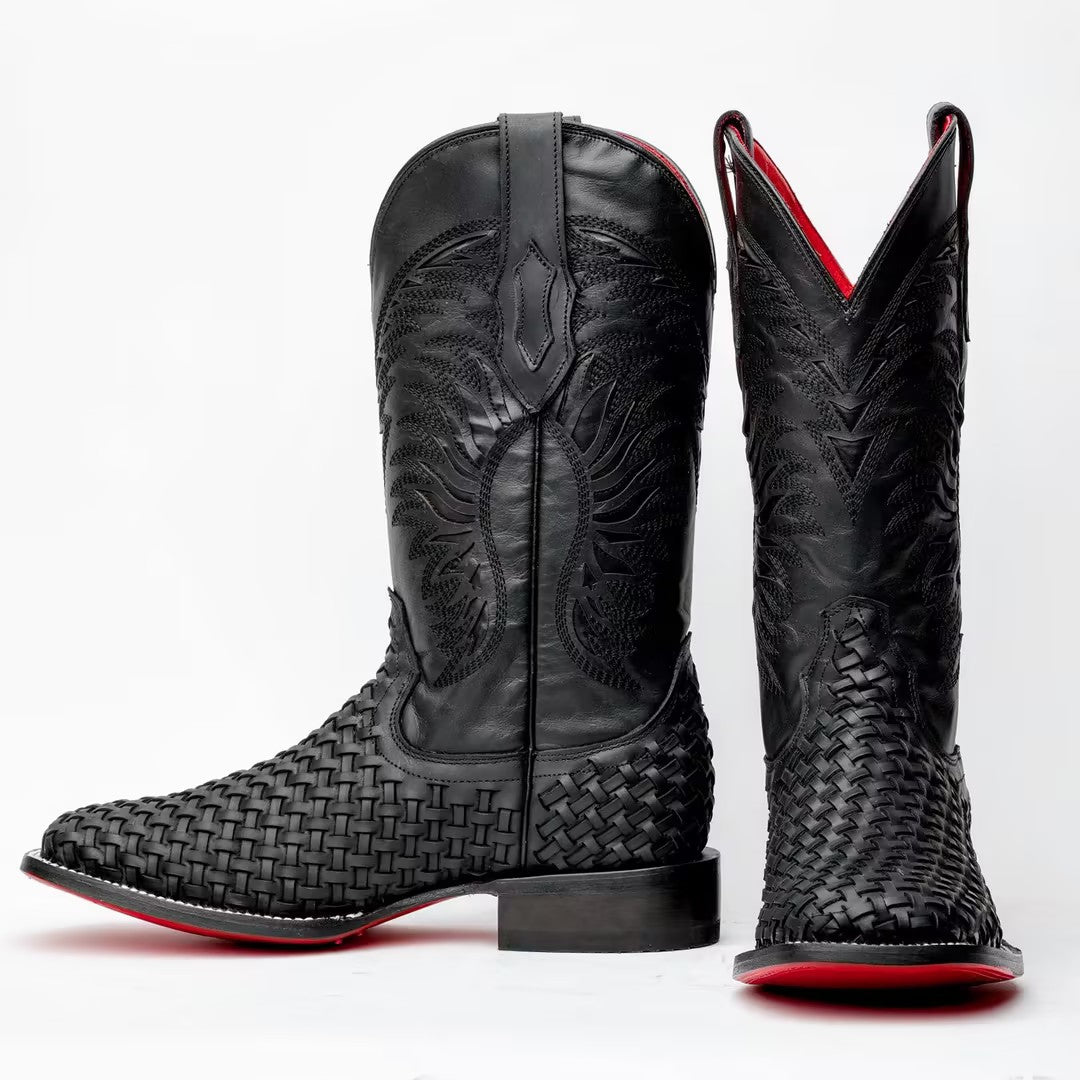 Black Woven Cowboy Boots