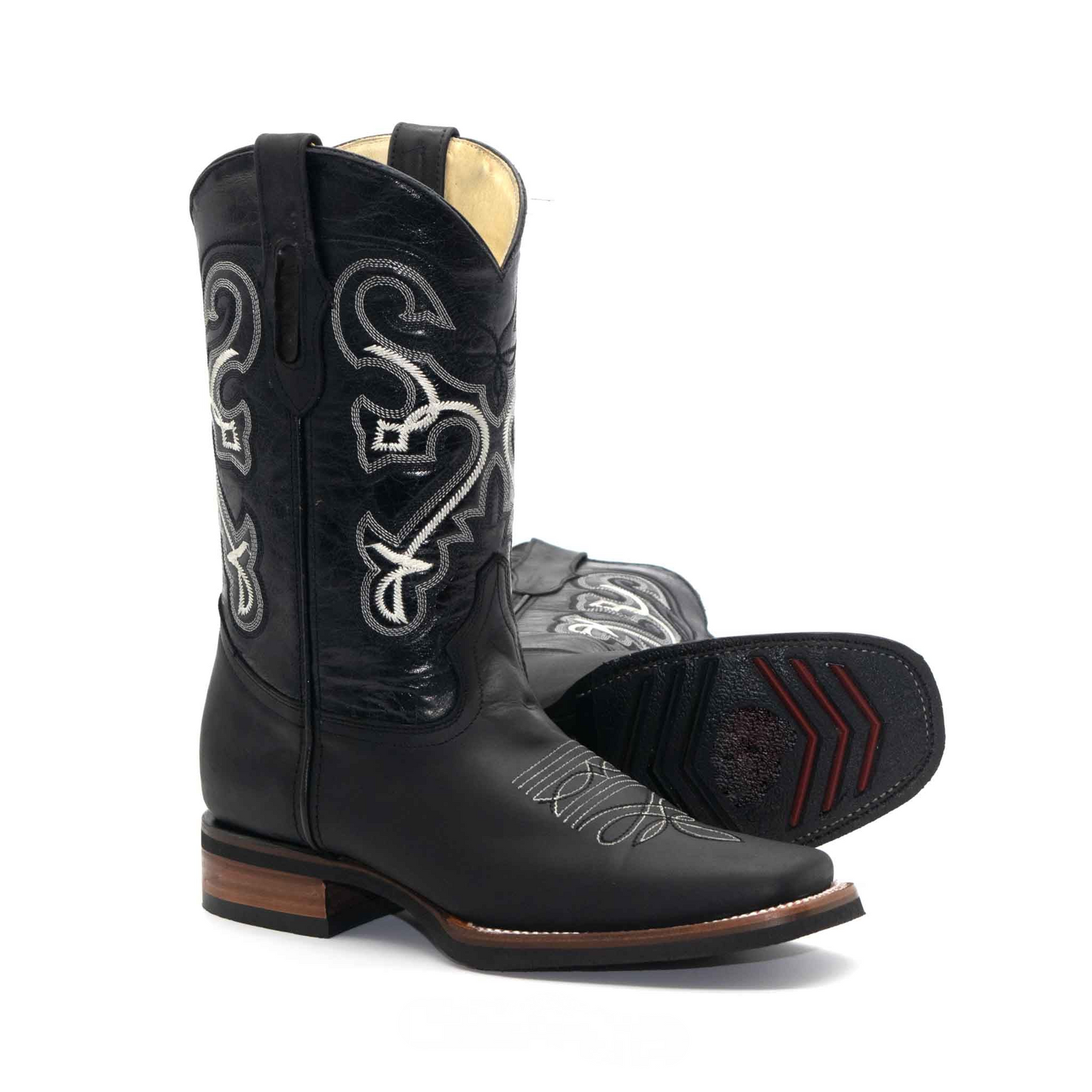 Crazy Black Square Toe Rubber Sole Leather Boot