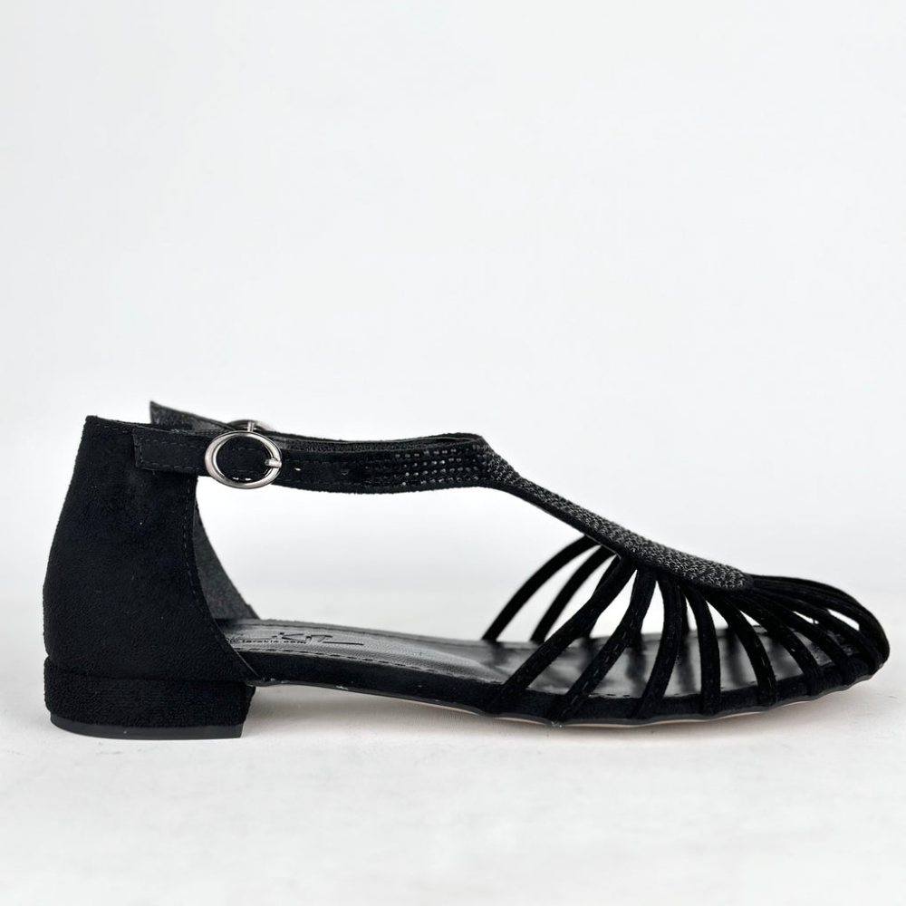 Black Suede Crystal Stone Shoes