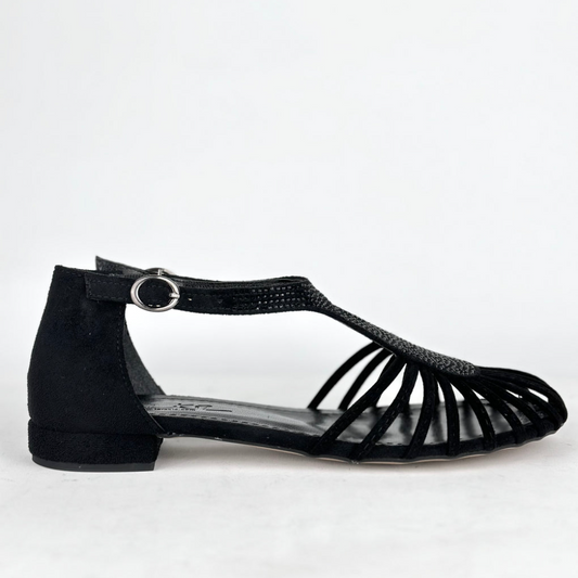 Black Suede Crystal Stone Shoes