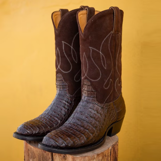 Brown Crocodile-Print Cowboy Boots