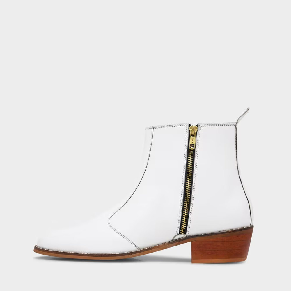 White Leather Chelsea Boots with Wooden Soles