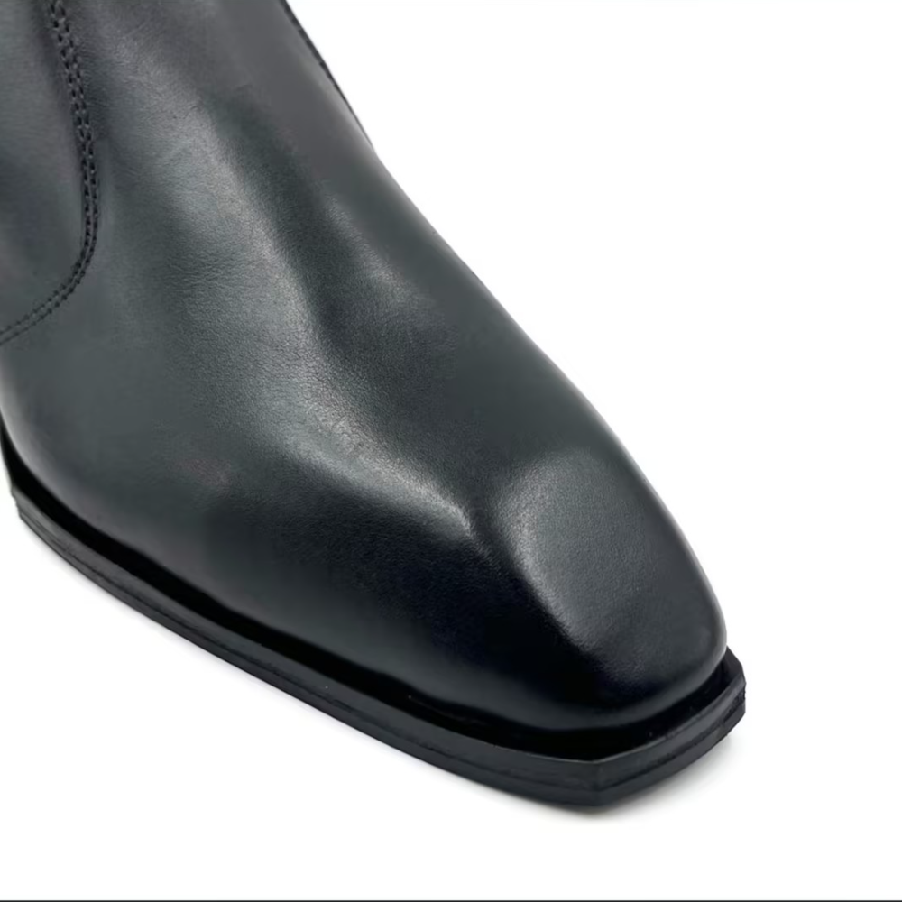 Black Square-Toe Zipper Chelsea Boots