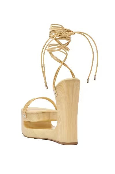 Wooden Khaki Strappy High Heels