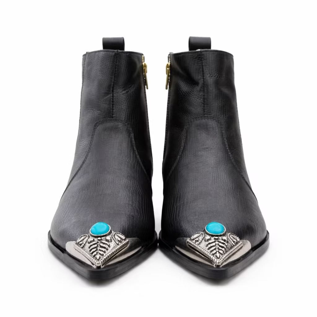 Silver-Tipped Gemstone Zipper Chelsea Boots