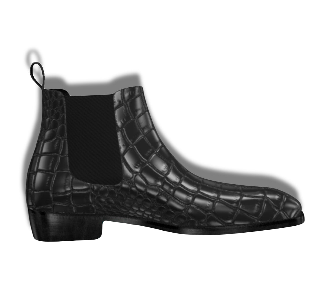 Crocodile-textured Chelsea boots