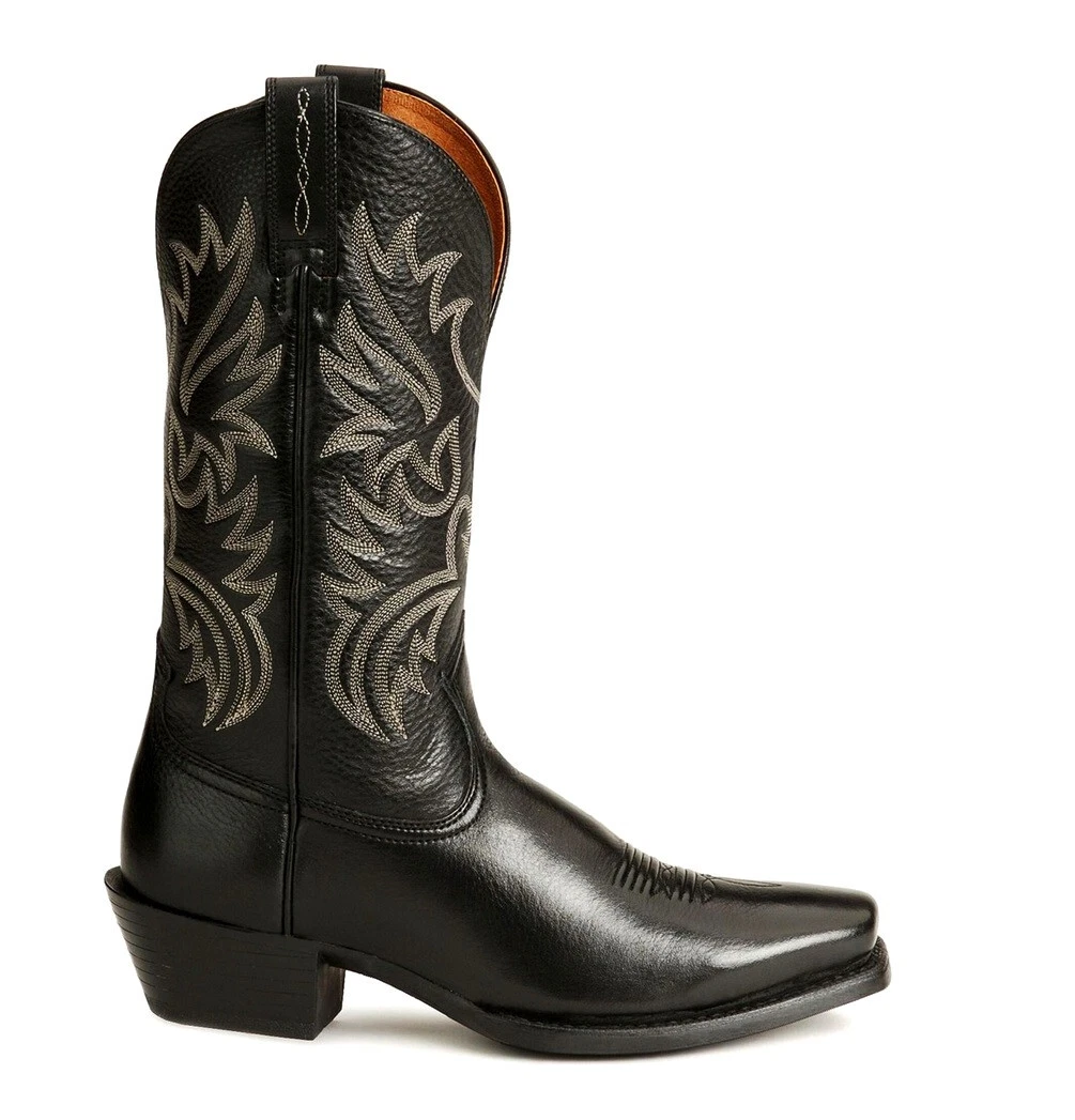 Men's Black Leather Embroidered Cowboy Boots