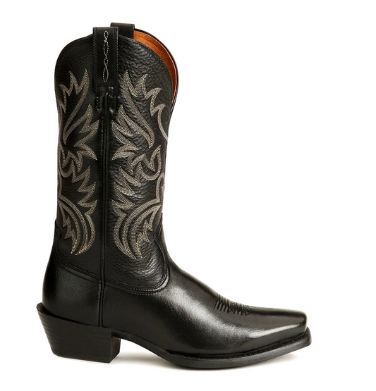 Men's Black Leather Embroidered Cowboy Boots
