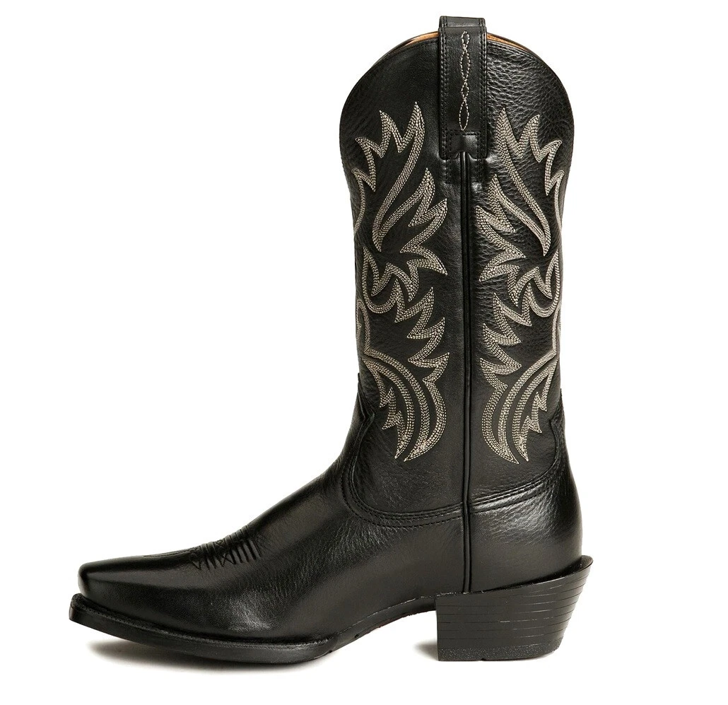 Men's Black Leather Embroidered Cowboy Boots