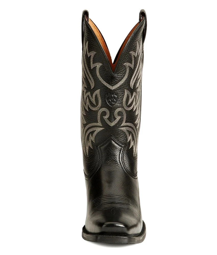 Men's Black Leather Embroidered Cowboy Boots