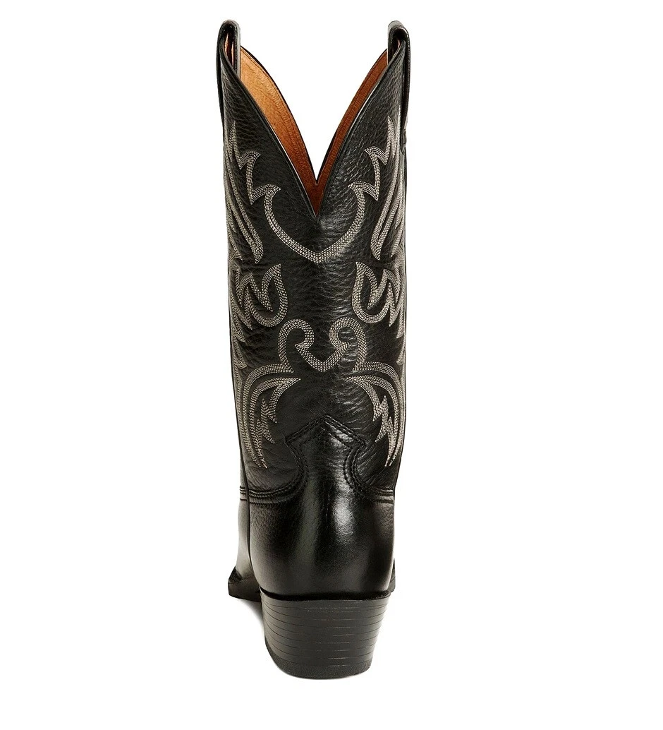 Men's Black Leather Embroidered Cowboy Boots