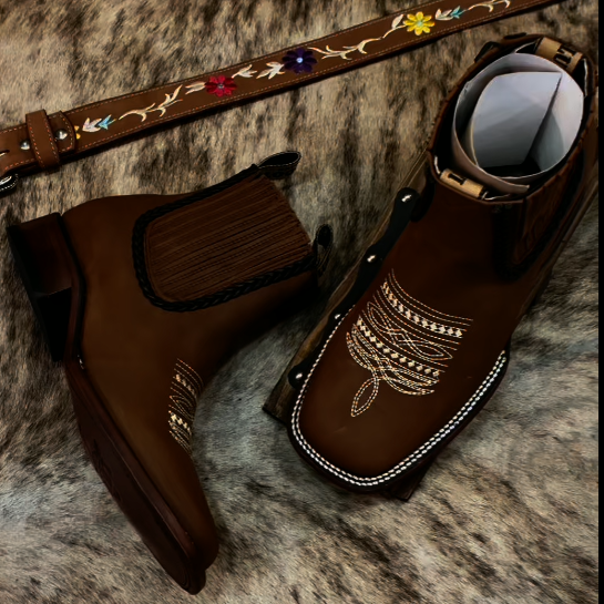 Brown Embroidered Chelsea Boots