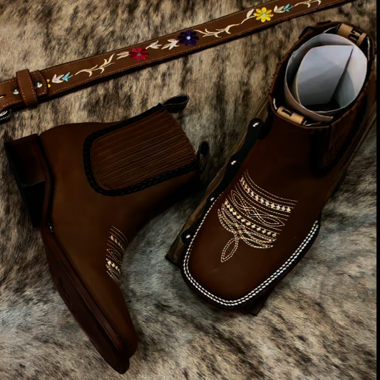 Brown Embroidered Chelsea Boots
