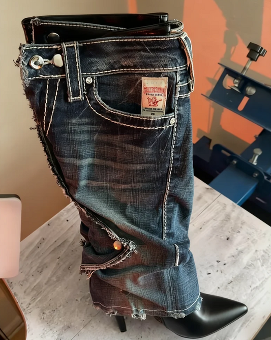 Denim Patchwork Ankle Boots